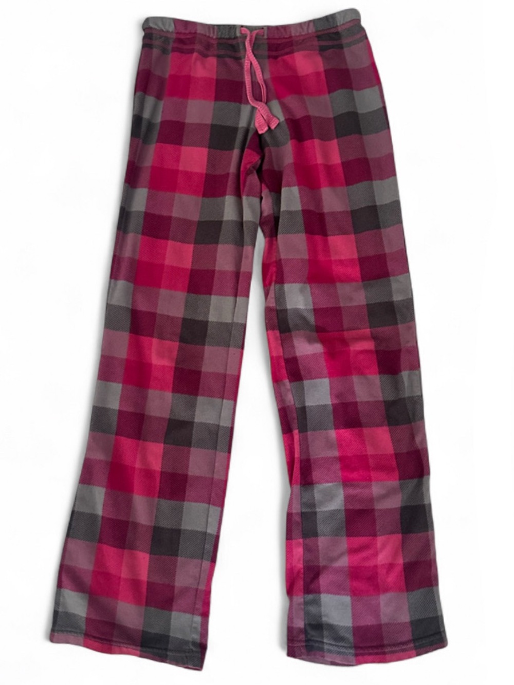 Pink and Gray Plaid Fleece Pajama Pants